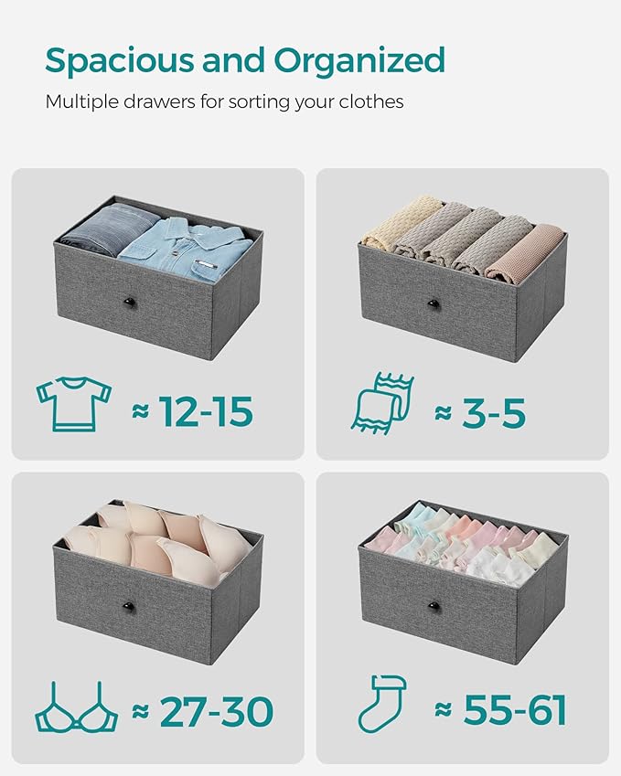 SONGMICS Dresser for Bedroom, Fabric Dresser with 4 Drawers, Metal Frame, Small Chest of Drawers, Gray and Black with Wood Grain ULTS314G22
