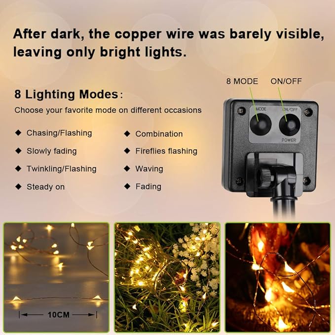 Brizled 2 Pack Solar String Lights, Total 132FT 400 LED Outdoor Solar Fairy Lights, 8 Modes Solar Twinkle Lights, Waterproof Mini LED Solar String Lights for Christmas Garden Party Decor, Warm White