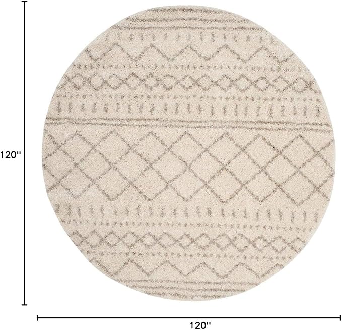 SAFAVIEH Arizona Shag Collection Area Rug - 10' Round, Ivory & Beige, Moroccan Design, Non-Shedding & Easy Care, 1.6-inch Thick Ideal for High Traffic Areas in Living Room, Bedroom (ASG741A)