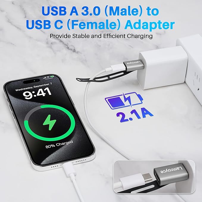 USB 3.0 to USB C 3.1 Adapter 4 Pack, Portable USB Type-C Female to USB A Male Converter Connector, with Lanyard Keychain Support fast charging and 5Gbps data transfer for iPhone17/16 Series,Galaxy S25