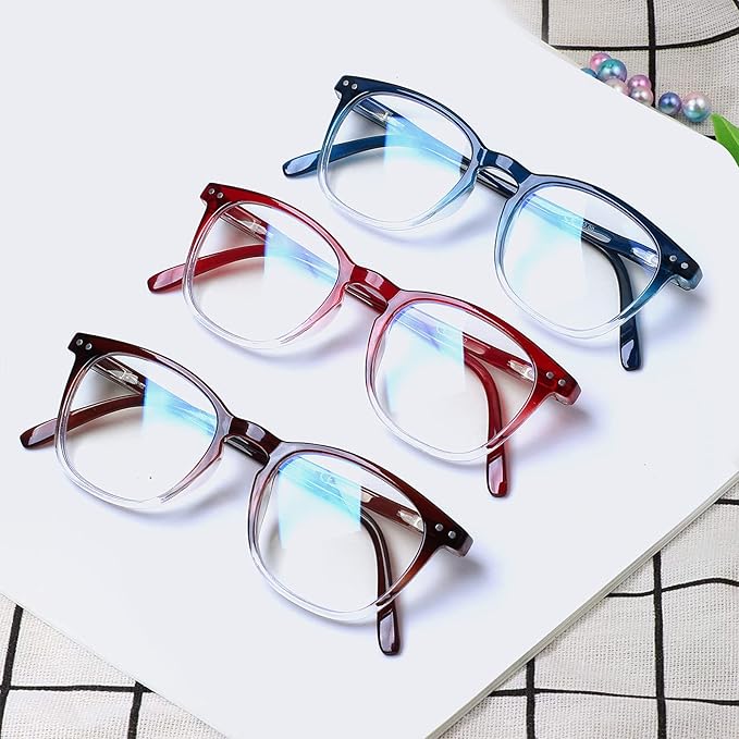 Henotin 3-Pack Blue Light Blocking Reading Glasses,Spring Hinge Computer Readers for Men Women,Anti UV Ray Filter Eyeglasses (Multicolor, 1.25)