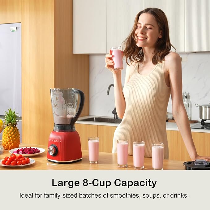 Professional Blender | 8-Cup Big Capacity | Powerful 25,000RPM Motor | Perfect for Smoothies, Shakes, and Frozen Drinks | BPA-Free & Dishwasher-Safe | Red