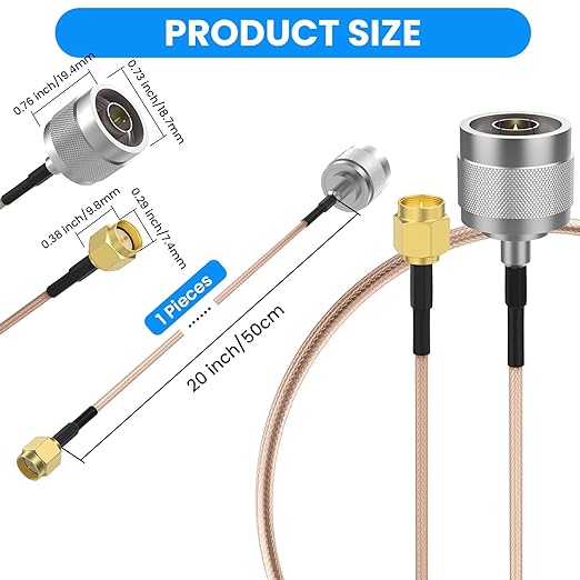 SDTC Tech N Type Male to SMA Male Coaxial Adapter Cable Coax Antenna Extender Wi-Fi Connector RG316 Jumper (20 inch/ 50cm)