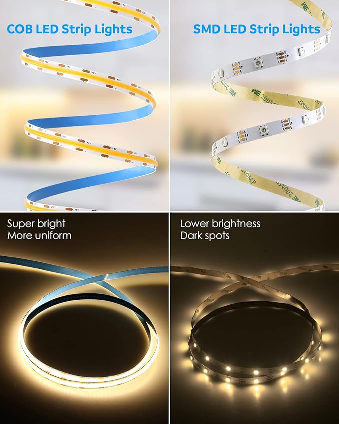 Aclorol COB LED Strip Lights for TV 5V USB Powered Warm White 6.56FT 320Leds/M COB Flexible Light Strip TV Led Backlight for Bedroom Under Cabinet Kitchen DIY Lighting Project 3000K CRI85+ 2M