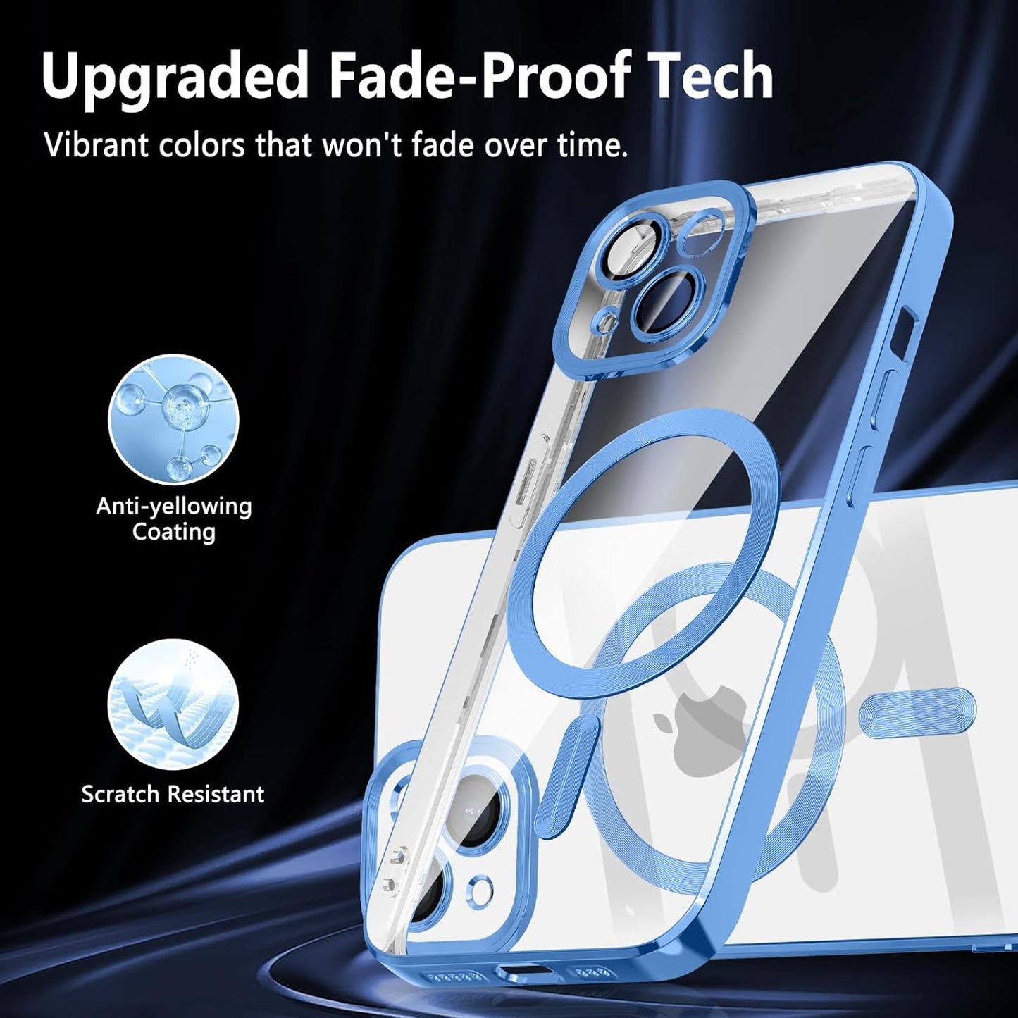 Magnetic iPhone SE 3rd/2nd Gen Case, Blue, Soft TPU Clear Anti-Yellowing Anti-Scratch Slim Fit Shockproof Transparent
