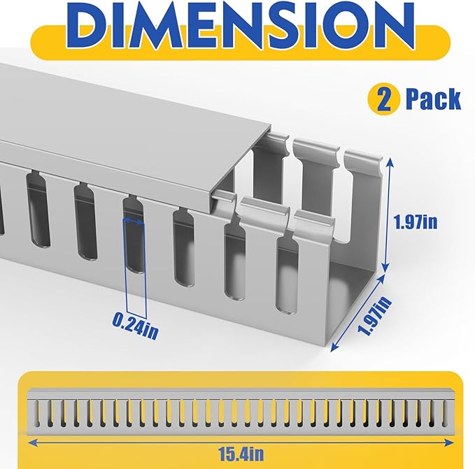 Open Slot Wiring Raceway Cable Duct, 30.8in Cable Management Channel Cord Track,Desk Wire Channel, Under Desk Cable Management to Hide Cables, Wires for Computers (Grey, 1.97" Hx1.97"W, 15.4''L(2 Pc))