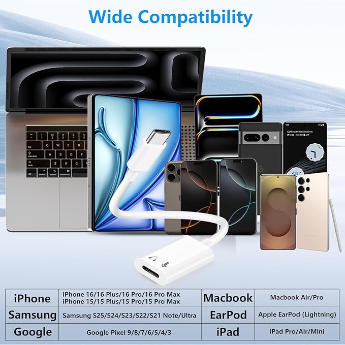 [Apple MFi Certified] USB-C to Lightning Adapter for iPhone 17 16, 27W PD Fast Charging/Audio/Call Data Sync Full Function Connector for iPhone 17, Air, 17/16Pro, 15 Pro Max, iPad Air Mini Pro