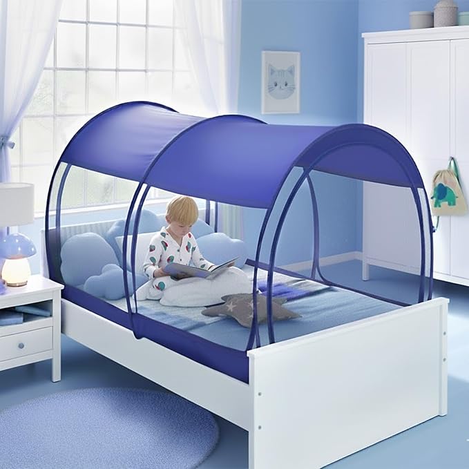 Alvantor Mosquito Net Bed Canopy Bed Tents Dream Tents Privacy Space Full Size Sleeping Tents Indoor Pop Up Portable Frame Breathable Cottage Navy (Mattress Not Included)