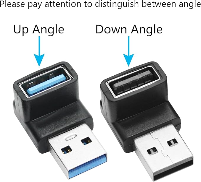 2Pcs Right Angle USB 3.2 Male to Female Adapter 10Gbps, 90 Degree USB Type A 3.1 Data Transfer Extender Connector Support 3A Fast Charging, for Computer, Laptop, Mouse, Keyboard etc - (Down Angle)