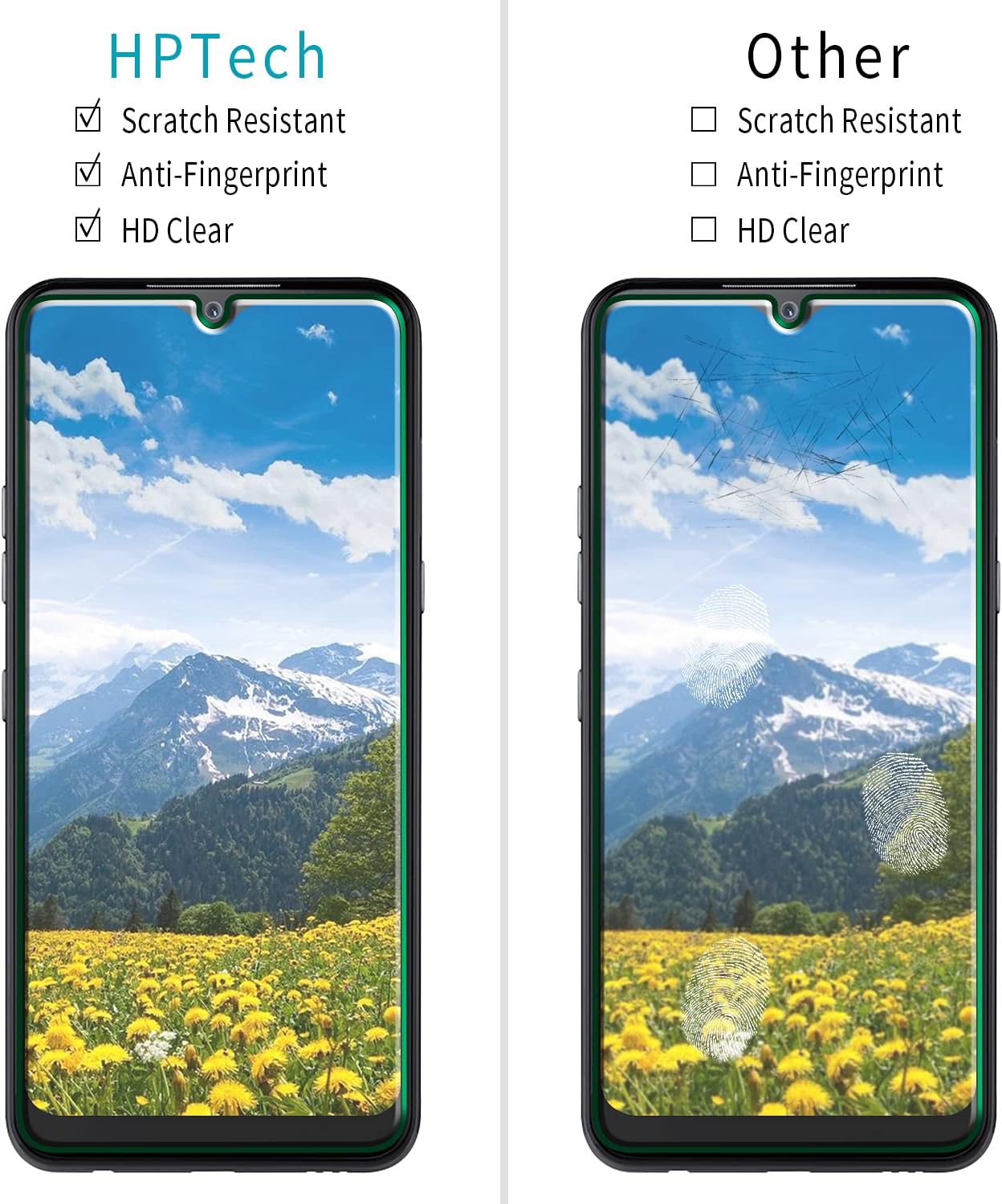 HPTech 2-Pack Tempered Glass Screen Protector for LG K51, Reflect, Q51 | Easy Install, 9H Hardness, Bubble Free