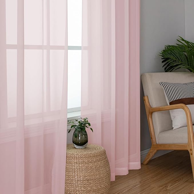 Aiyufeng Blush Pink Sheer Curtains 84 Inches Long 2 Panels Set, Light Filtering Soft Airy Voile Rod Pocket Baby Pink Sheer Window Drapes for Bedroom Living Room, Each 40Wx84L Inches