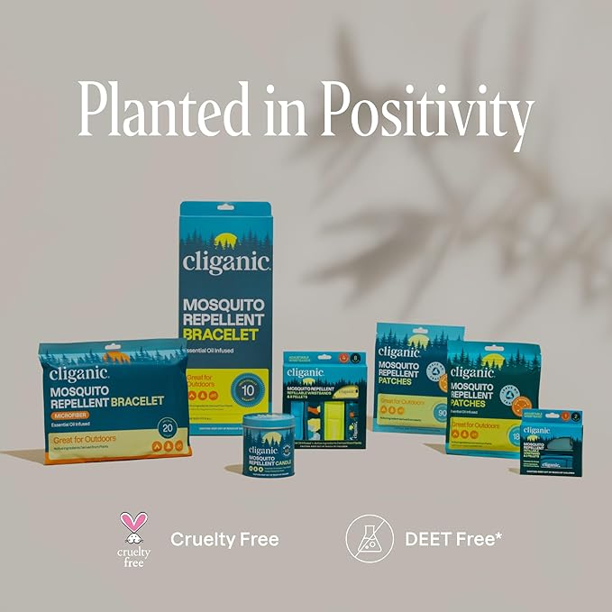 Cliganic 50 Pack Mosquito Repellent Bracelets for Adults & Kids - Natural DEET-Free Bands, Individually Wrapped