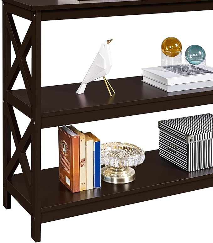 Yaheetech Console Table with 3 Storage Shelves, 3-Tier Entryway Table, Sofa Side Narrow Long Bookshelf for Hallway Living Room, Accent Furniture, Espresso