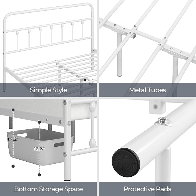 Yaheetech Classic Metal Platform Bed Frame Mattress Foundation with Victorian Style Iron-Art Headboard/Footboard/Under Bed Storage/No Box Spring Needed/Full Size White