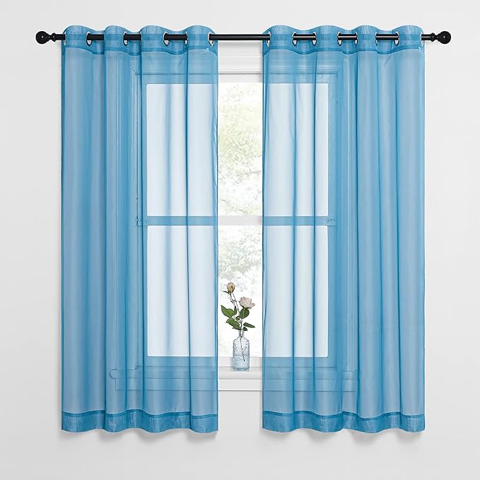 NICETOWN Sheer Curtains for Bedroom Windows, Grommet Living Room Curtain Drapes Voile Textured Soft & Lightweight Window Dressing for Nursery, Turquoise, W54 x L63, 2 Panels
