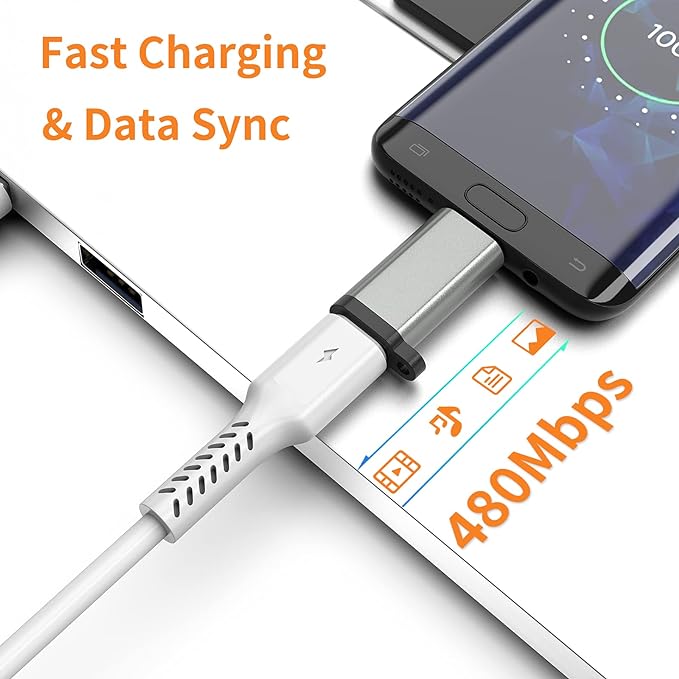 USB-C to Micro USB Adapter, 3-Pack USB Type C Female to Micro USB Male Converter USB C to Micro B 2.0 Charge & Data Sync Compatible with Samsung Galaxy S7 S6 J7 Note 5 Kindle Ps4 and More -Grey
