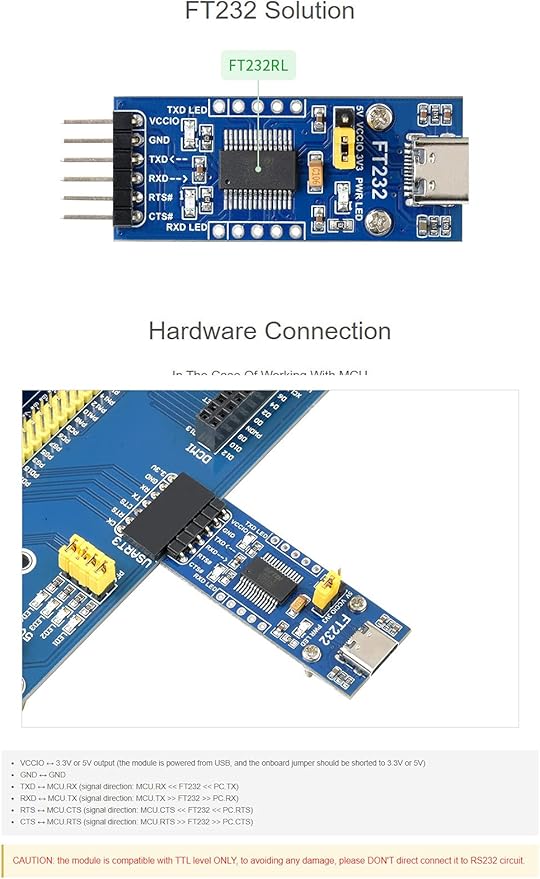 FT232 USB to UART (TTL) Communication Module, USB-C Connector, Compatible 3.3V/5V Logic Level, Supports Mac OS, Linux, Android, Wince, Windows 7/8/8.1/10/11...