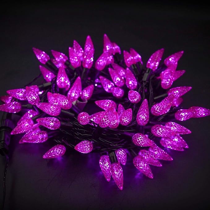 Twinkle Star C6 Halloween String Lights, 100 LED 33ft Fairy Lights with 29V Safe Adapter, Indoor Outdoor Black Wire Lights 8 Lighting Modes for Patio Xmas Tree Party Decor, Purple