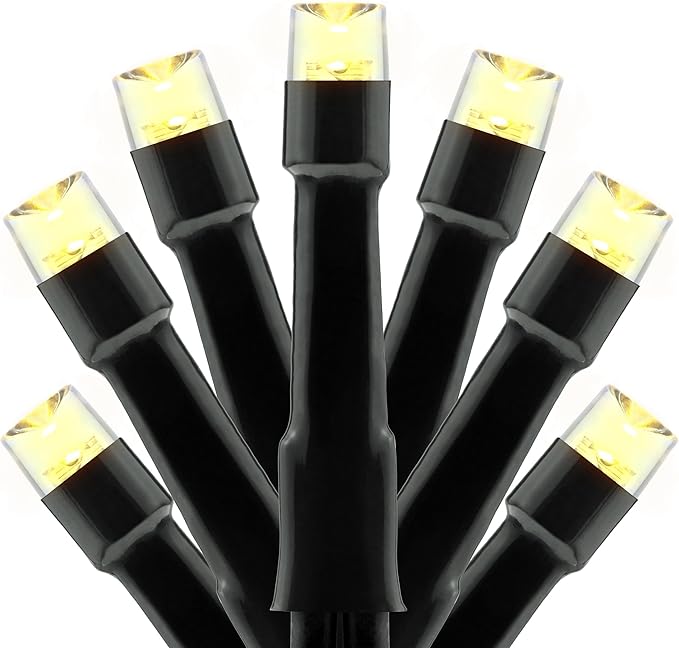 YULETIME 100 ft 300 Count Warm White LED String Lights with 8 Models Adapter, Black Wire Wide Angle 5mm Christmas Lights (Warm White - Black Wire)