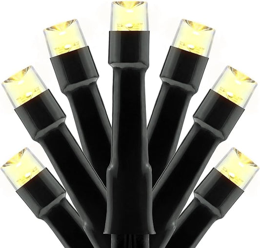YULETIME 100 ft 300 Count Warm White LED String Lights with 8 Models Adapter, Black Wire Wide Angle 5mm Christmas Lights (Warm White - Black Wire)