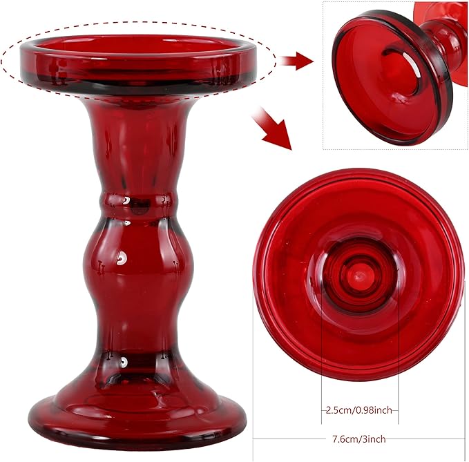 GMWD 3 Pcs Red Glass Candle Holder Set Clear, Christmas Candlesticks Holders Pillar Taper Candles Tealight Stand for Wedding Centerpieces Home Decorations Dining Table