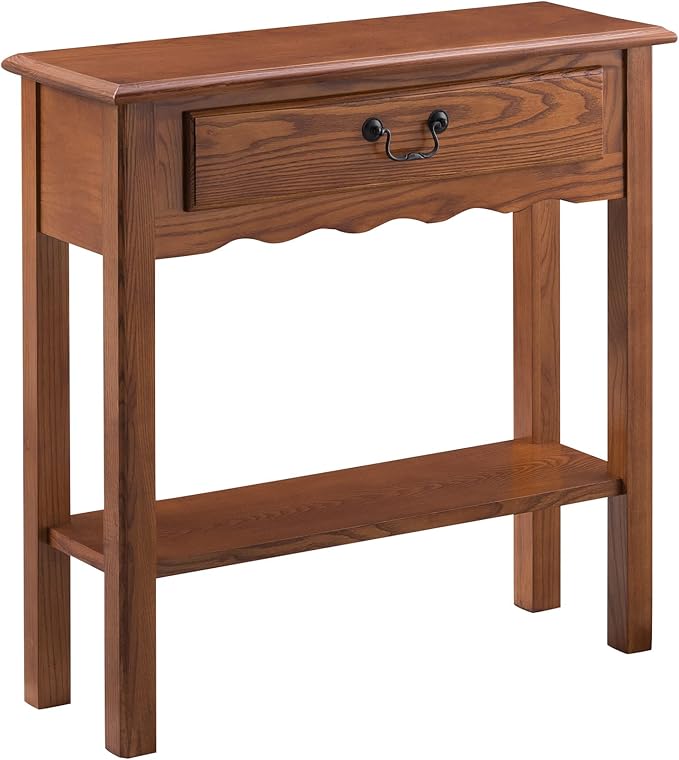 Leick Home Wave Solid Wood Console Table with Drawer and Shelf, Medium Oak, 28 in W x 8 in D x 28 in H, Entryway, Hallway, Landing Table, 9021-MED