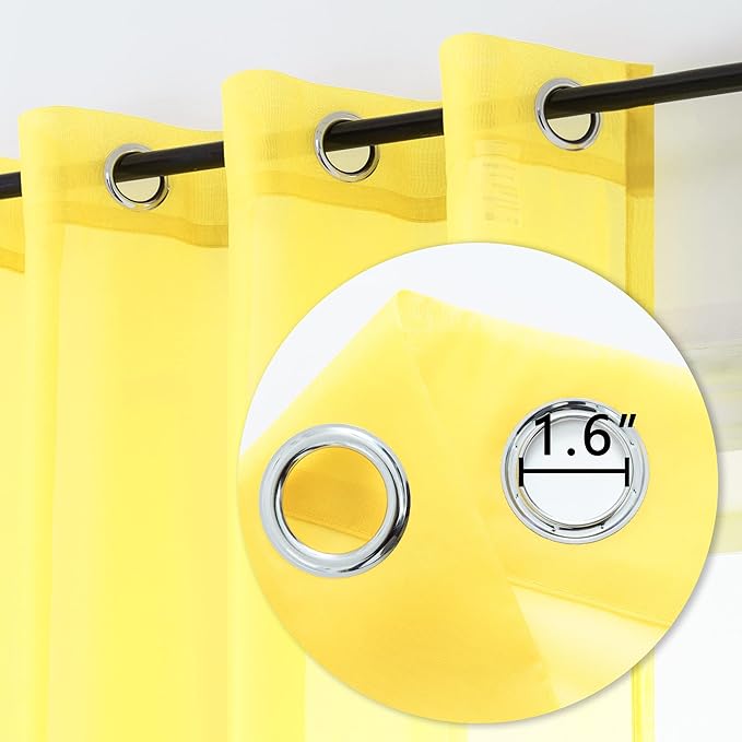 DUALIFE Yellow Curtains 72 Inches Length for Bedroom Set of 2 Panels Grommet Window Semi Voile Light Filtering Sheer Curtains for Living Room 52x72 Inch Long