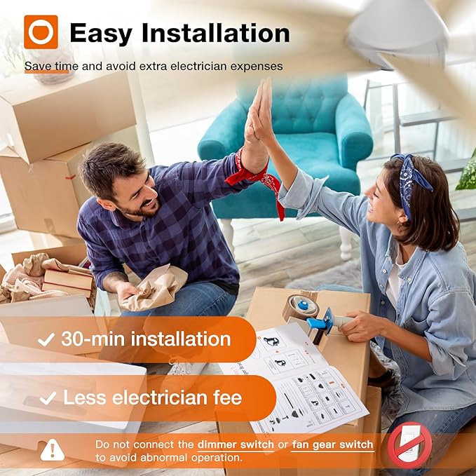 addlon Ceiling Fans with Lights, 52 inch Low Profile Ceiling Fan with Light and Remote Control, Flush Mount, Reversible, 3CCT, Dimmable, Noiseless, White Ceiling Fan for Bedroom, Indoor/Outdoor Use
