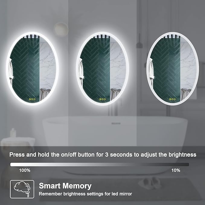Wall-Mounted LED Oval Bathroom Mirror, Makeup Mirror (32 inches x 24 inches,) 3 Color Stepless Dimmable Memory Bathroom Vanity Mirror with Lights CRI90+ 3000-6400K Smart Mirror with Touch