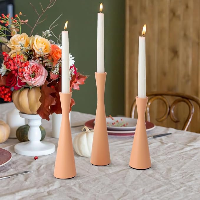 Vixdonos Taper Candle Holders Metal Candlestick Holders Set of 3 Table Mantel Decorative Candle Stand for Dinning,Party，Wedding,Home Decor(Pink Orange)