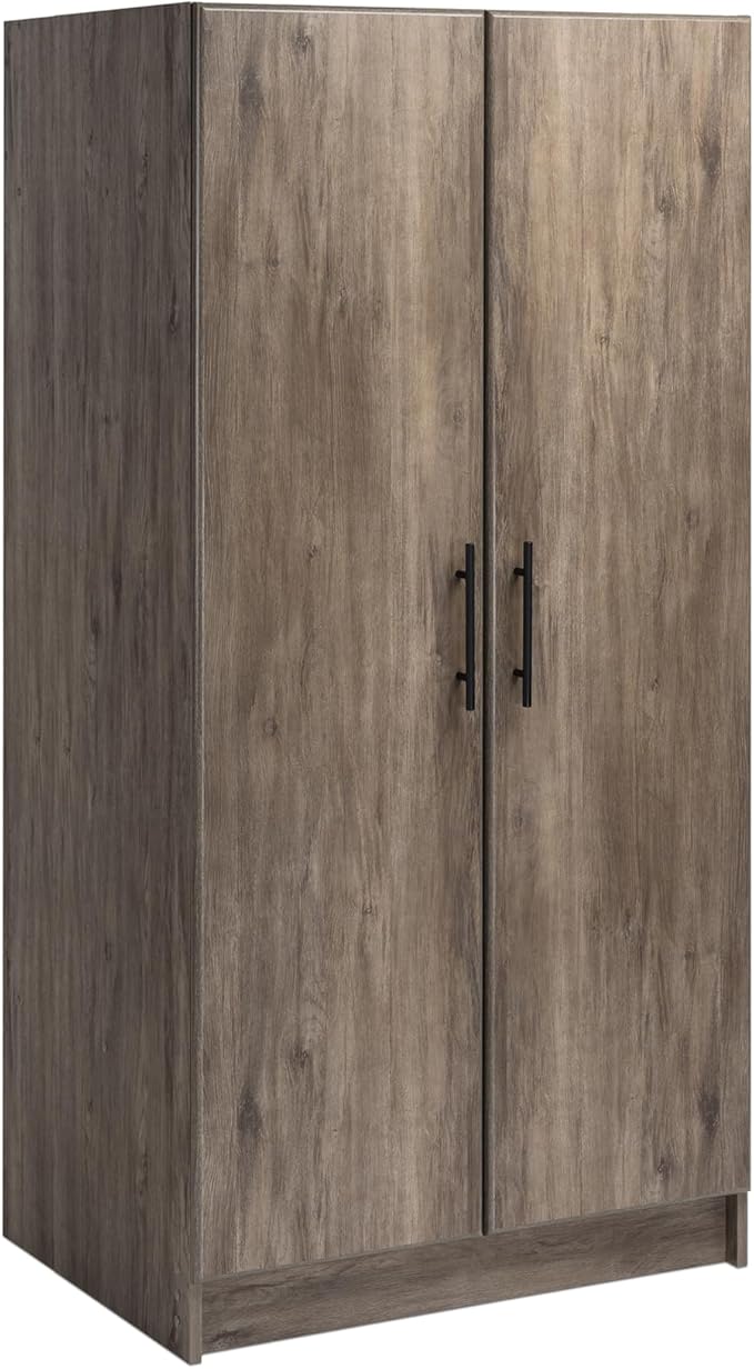 Prepac Elite 32" Storage Cabinet, Gray Storage Cabinet with Hanging Rail and Shelves for Living room, Kitchen ang Laundry Room 24.5" D x 32" W x 65" H