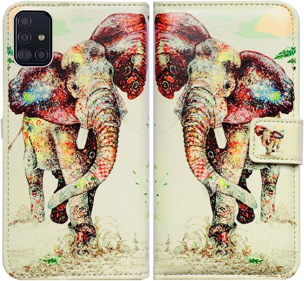 Galaxy A51 Case, Elephant Pattern Leather Flip Wallet Cover with Card Slot Holder for Samsung