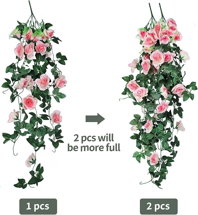 RECUTMS 2PCS Artificial Hanging Flower 3.3Ft Fake Garland for Home Room Garden Wedding Indoor Outdoor Decoration (Champagne)