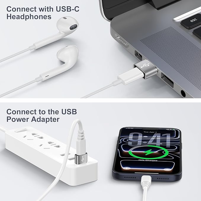USB C to USB Male Adapter,4 Pack Type C Female to USB A Male Charging Cord Converter for iPhone 17e 17 16 15 14 13 12 Pro Max Samsung Galaxy S26 Ultra S25 S24 S23 S22 S21 S20 Plus Pixel 10a 10 9 Pro