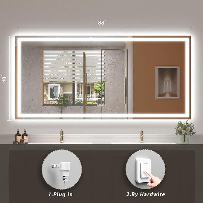 LED Bathroom Mirror for Wall 84x 40, Extra Large Lighted Vanity Mirror with Lights, Dimmable, Anti-Fog, Shatter-Proof, ETL Listed (Front + Backlit)