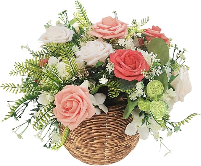 Artificial Flowers 25pcs Roses, Shade of Light Orange Foam Fake Rose Faux Flower for DIY Wedding Bouquet Bridal Shower Centerpieces Floral Arrangements Party Table Home Decorations