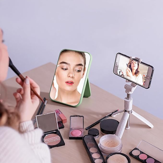 12Pcs Desktop Makeup Mirror 7.87inch Small Vanity Mirror with Stand, 90°Adjustable Portable Foldable Makeup Mirrors for Vanity Table, Office, Travel(4 Color)
