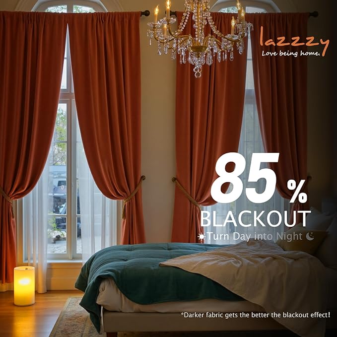 Lazzzy Halloween Blackout Velvet Curtains Orange Fall Decor Thermal Insulated Curtains Living Room Curtains 2 Panel Sets 96 Inch Long Room Darkening Window Treatments Drapes Burnt Pumpkin