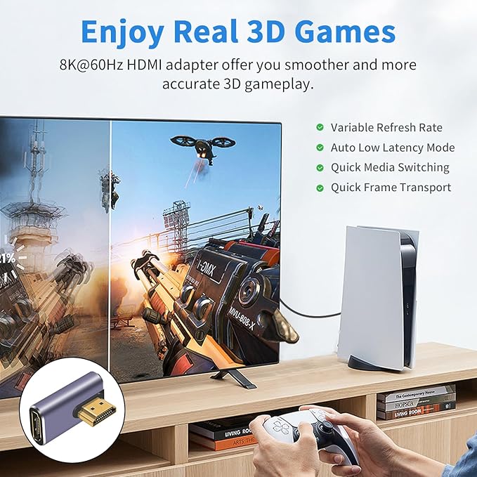 Poyiccot 8K HDMI 90 Degree Adapter, Left Angle HDMI Male to Female Extension Adapter Support 48Gbps Bandwith, 8K@60hz Resolution for 3D HDR, Laptop,DVD,TV, Monitors,PS5 (2-Pack)