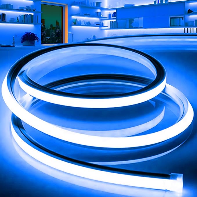 LED Strip Lights Blue,32.8ft 110-120V Neon Rope Lights,Flexible Silicone Outdoor Waterproof Neon Strip Lights for Bedroom,Mirror,Kitchen Cabinet, Living Room,Halloween Decor
