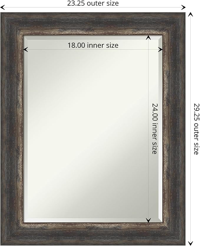 Amanti Art Brown Bathroom Mirror for Over Sink, 29x23 Bark Rustic Char Rectangle Vanity Mirror, Medium Country Rustic Frame, Hangs Horizonally and Vertically, Bathroom Wall Decor, Beveled Edge
