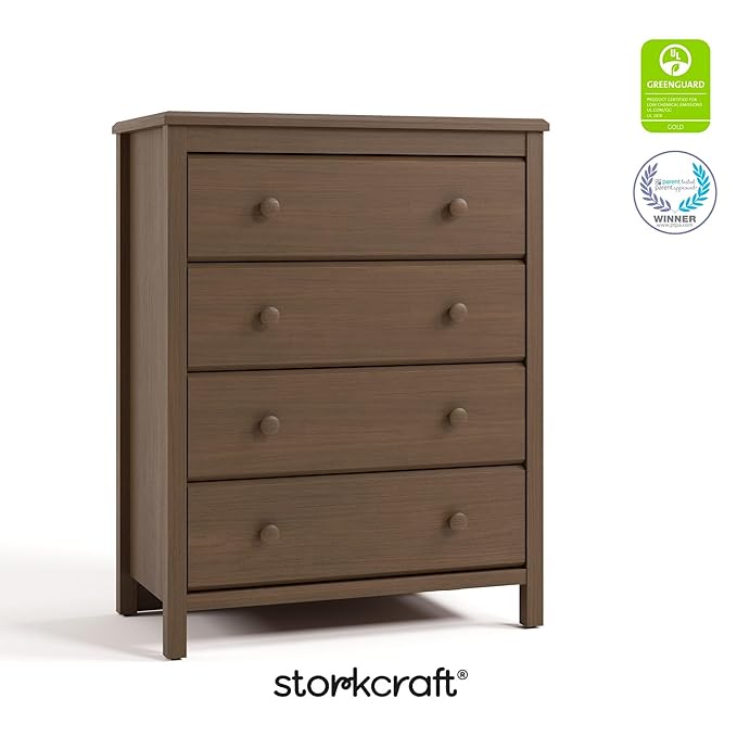 Storkcraft Alpine 4 Drawer Dresser (Hazelnut) – GREENGUARD Gold Certified, Kids Storage Organizer, Modern 4 Drawer Chest for Bedroom, Must-Have Nursery Storage