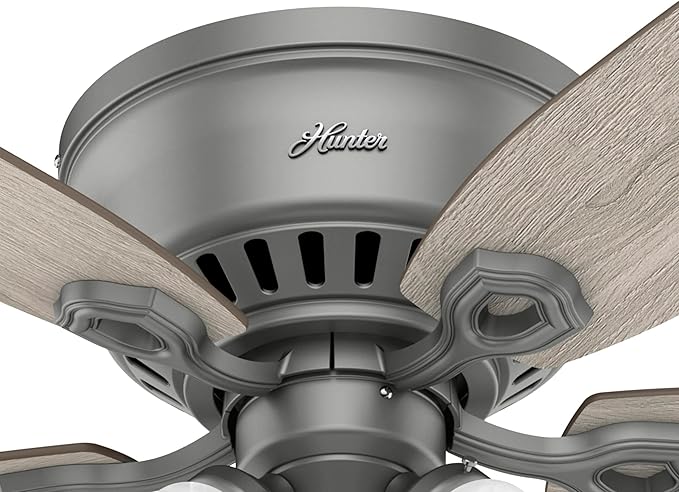 Hunter 52 inch Indoor Ceiling Fan with LED Lights - Ceiling Fan with Pull Chain, For Bedroom, Living Room, or Kitchen, Low Profile Mount, No Remote, 5 Blades - Builder 51113, Matte Silver