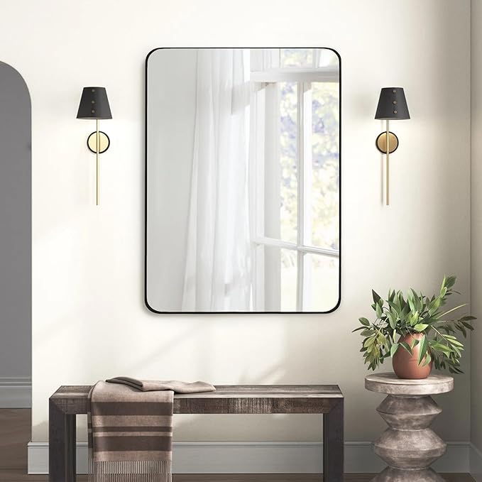 CULER Black Bathroom Wall Mirror,30 x 40 Inch Large Rectangle Vanity Modern Tempered Glass Mirror for Bedroom,Living Room,Entryway (30x40 Inch, Black)
