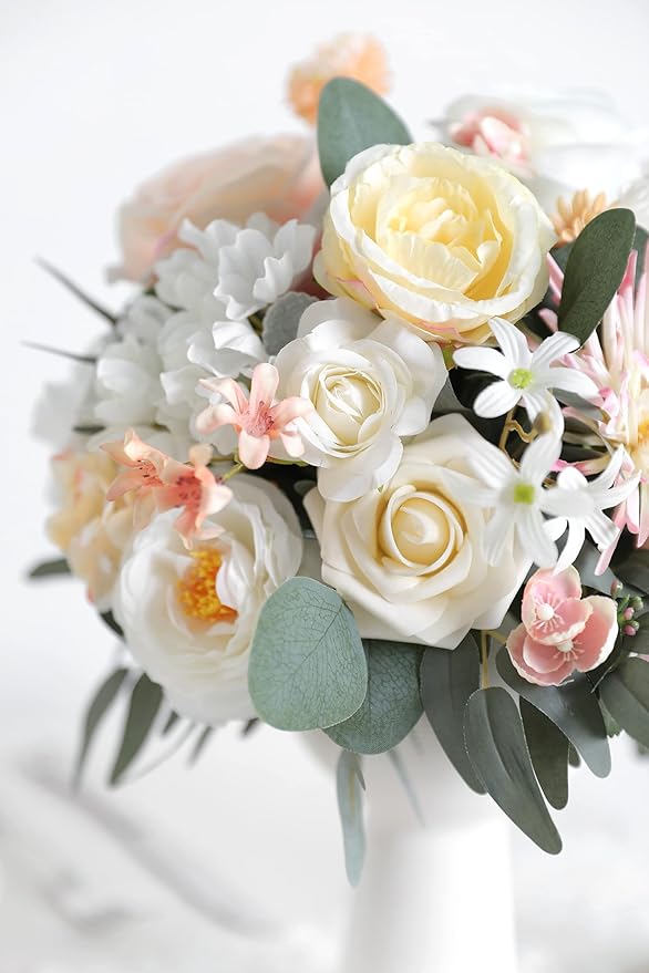 Artificial Flowers Combo Box Set Faux Fake Flower Leaf with Stems Arrangements for DIY Wedding Bouquets Party Table Centerpieces Home Decorations Yellow Pink