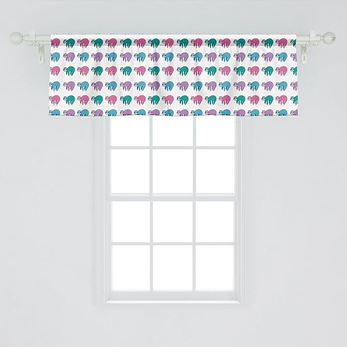 Ambesonne Funny Sloth Window Valance, Colorful Art Repeating Lazy Animal on Plain Backdrop, Curtain Valance for Kitchen Bedroom Decor with Rod Pocket, 54" X 18", Dark Seafoam Pink