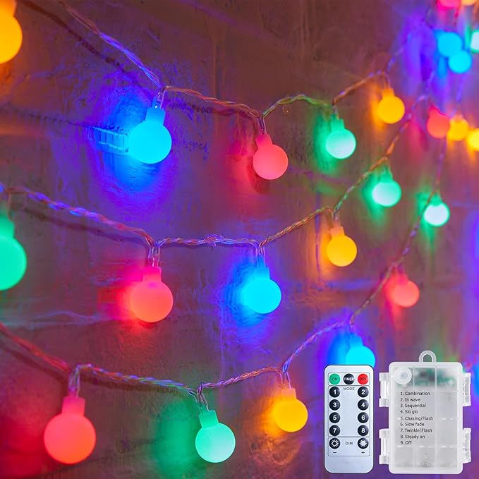 Globe String Lights Battery Operated - 21 Feet 60 Led Twinkle Fairy Lights, 8 Modes with Remote Mini Globe Lights for Indoor Outdoor Bedroom Party Wedding Garden Christmas Tree Decor, Multicolor