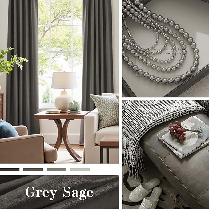 Lazzzy Velvet Blackout Curtains Thermal Insulated Room Window Drapes Super Soft Luxury Curtains for Living Room Bedroom Rod Pocket 2 Panels, Grey, 62" W x 84" L