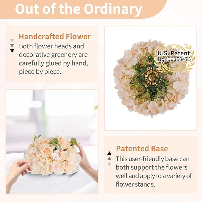 NUPTIO Flower Ball Arrangement Bouquet: 2 Pcs 11.8 inch Diameter Champagne Rose Fake Flowers Balls for Wedding Centerpiece Decorations Artificial Flower Centerpieces for Tables