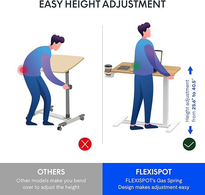 FLEXISPOT H7 Adjustable Overbed Bedside Table with Wheels Pneumatic Mobile Standing Desk Laptop Desk Rolling Computer Cart Movable Table Hospital Home Use(31.5" W x 17.7" D, Maple Large)